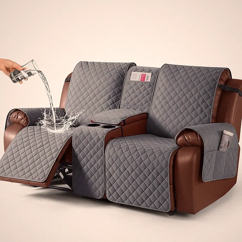 100% Waterproof Recliner Loveseat Cover with Console, Non-Slip Reclining Couc...