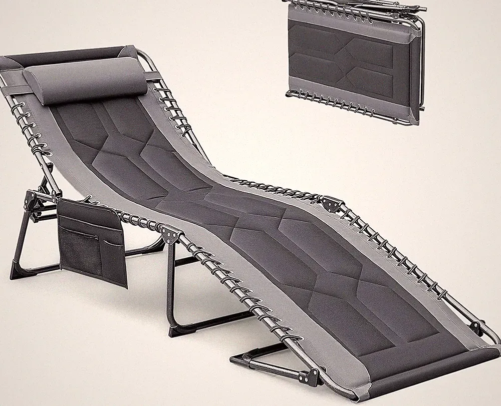 4-Fold Padded Portable Folding Outdoor Chaise Lounge Heavy Duty Reclining Chair