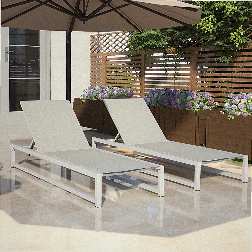 5-Level Adjustable 2-Piece Outdoor Chaise Lounge, Durable Aluminum Frame