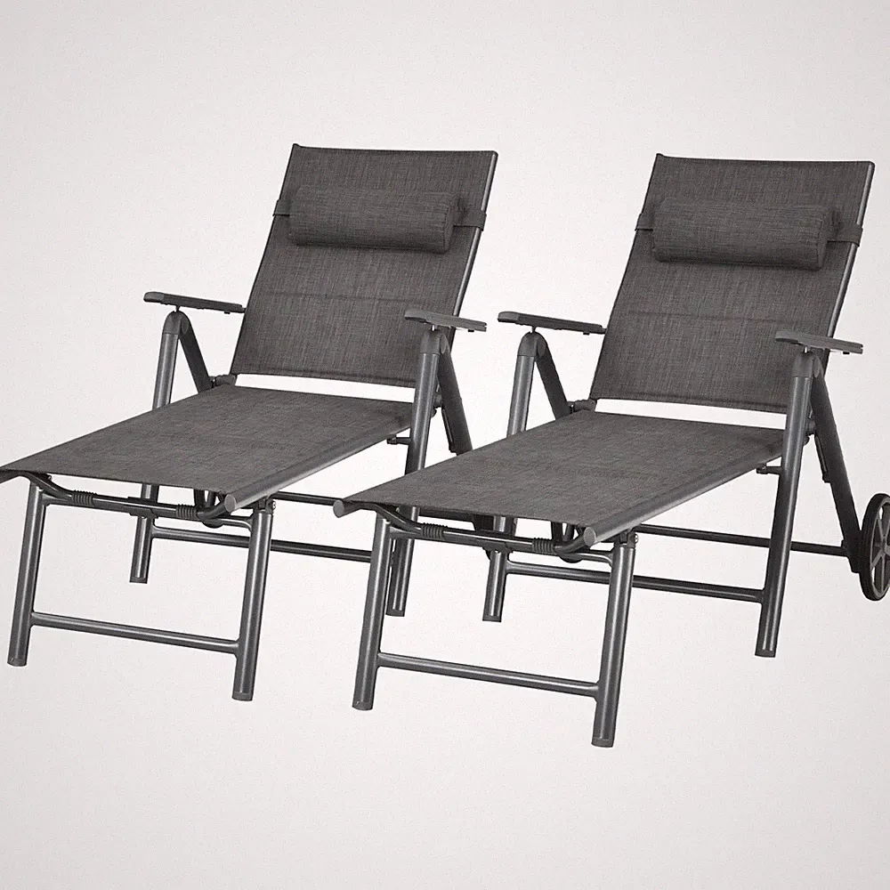 Costway 2PCS Patio Reclining Chaise Lounge Padded Chair Aluminum Adjust Pillow