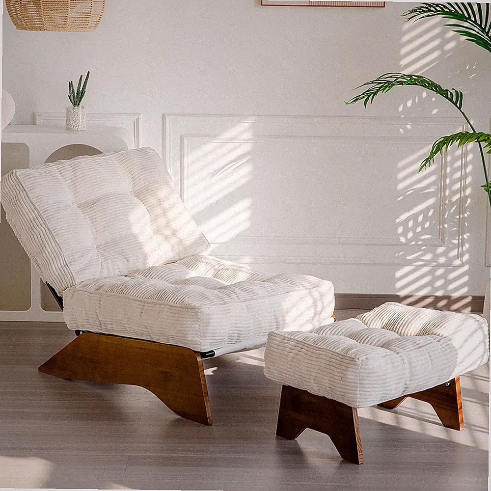 Cozy Beige Accent Chair with Ottoman and Adjustable Backrest for Relaxation