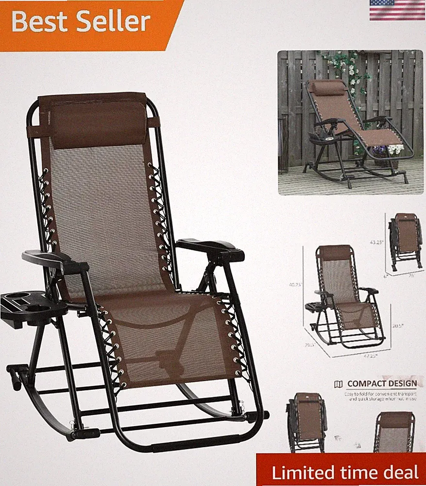 Durable Outdoor Rocker with Bungee Suspension and Brown Finish - Relax Anywhere