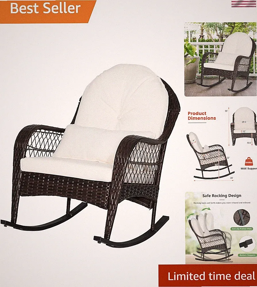 Durable Wicker Rocking Chair - Relaxing Outdoor Seating for Porch & Deck