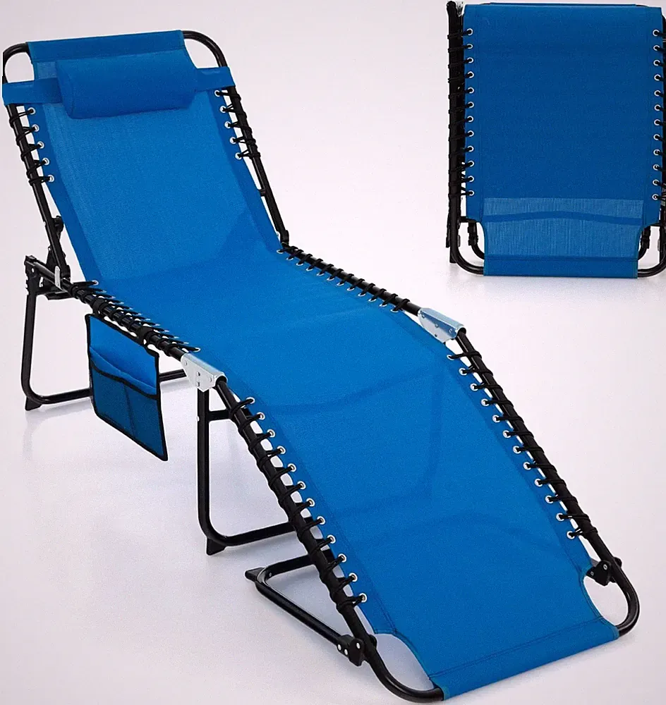 Folding Chaise Lounge Chair, Foldable Pool Lounger with 4-Position Adjustable Ba