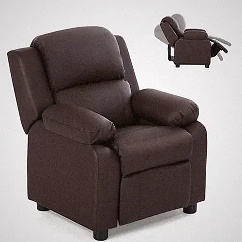 Kids Recliner, Leather Recliner Chair w/Footrest, Armrest Storage, Brown