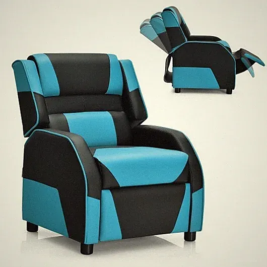 Kids Youth PU Leather Gaming Sofa Recliner with Headrest and Footrest-Blue - Col