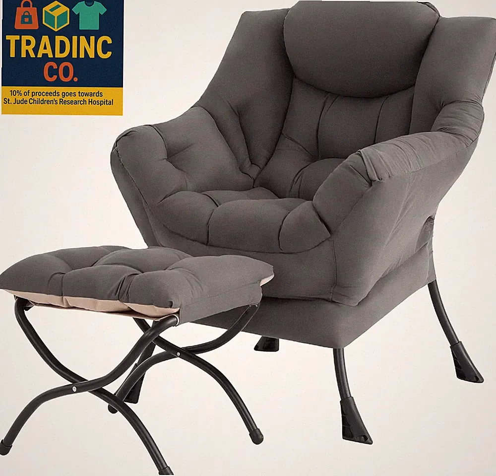 Lazy Chair with Ottoman, Modern Large Accent Lounge Chair, Leisure Sofa Armchair