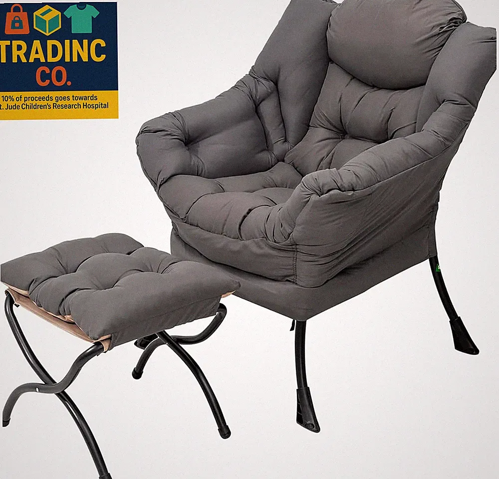 Lazy Chair with Ottoman, Modern Lounge Accent Chair with Armrests and a Side Poc