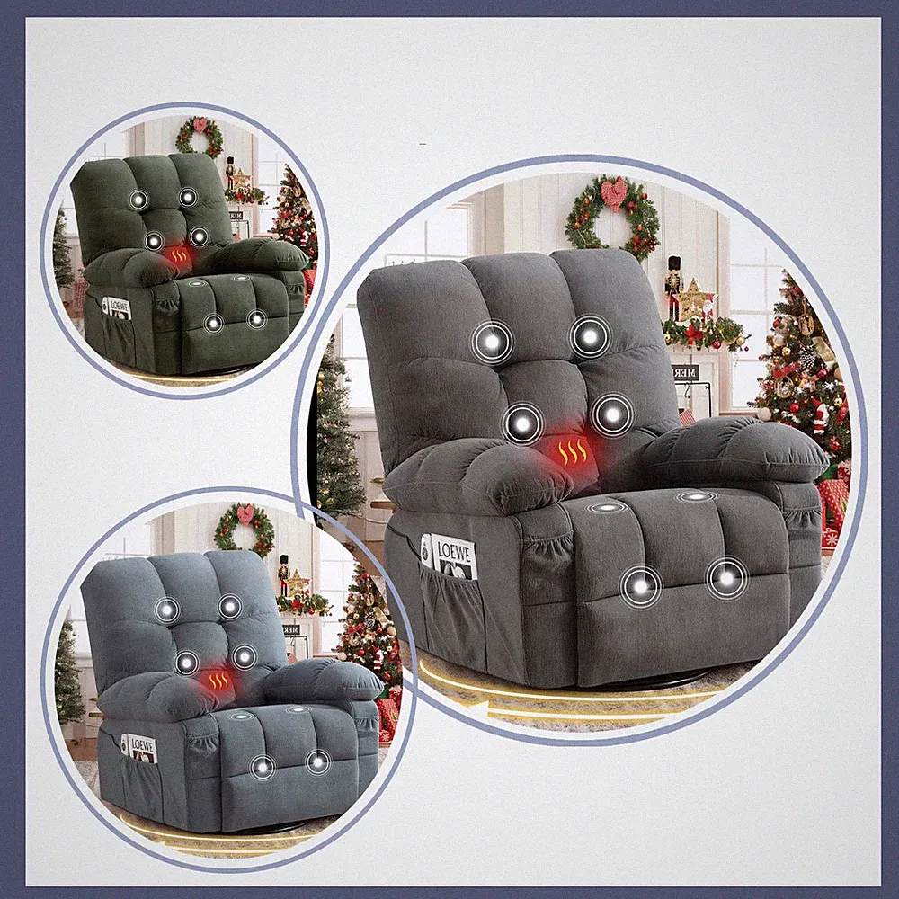 Massage Swivel Recliner Chair with Vibration Massage and Lumbar Heating 350LBS