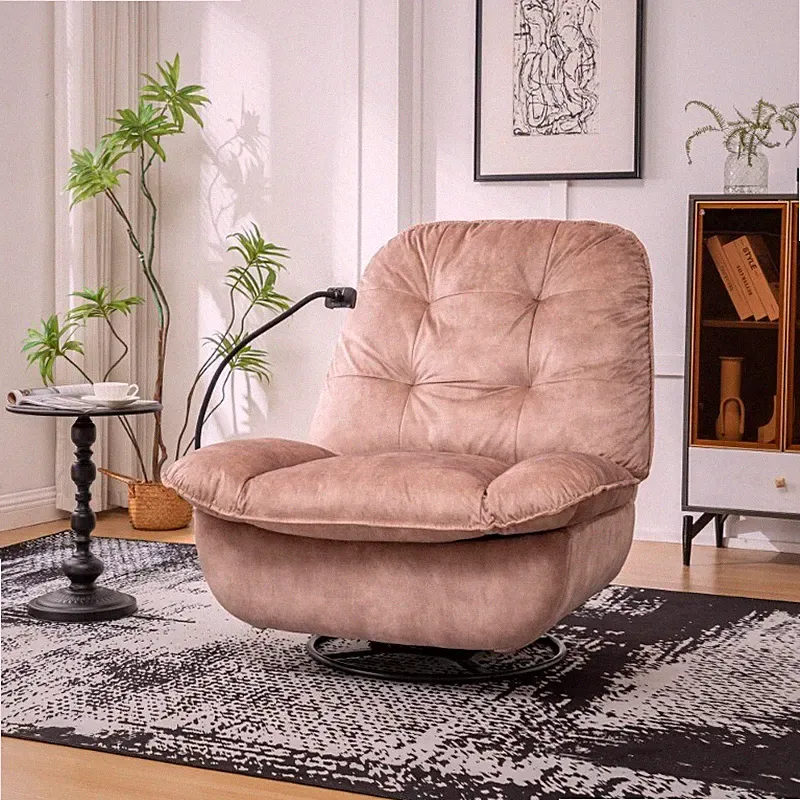 Natural Brown Recliner Lazy Sofa Accent Chair Phone Holder Comfy Reading Chair