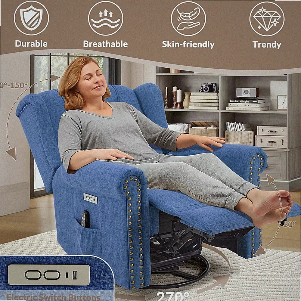 Power Swivel Rocker Recliner Electric Massage Nursery Glider Sofa Chair w/ Heat