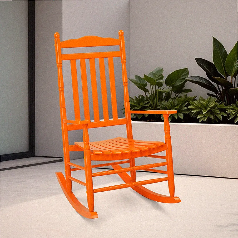 Wooden Rocking Chair, Armchair Durable, High Back Reclining Seat for In/Outdoor